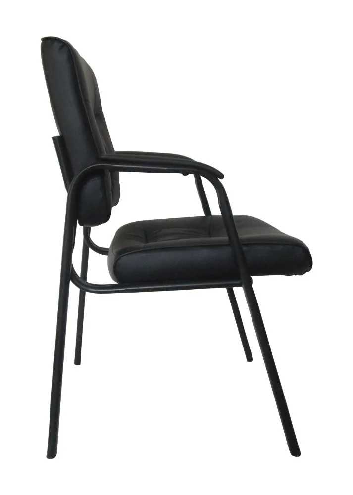 Stackable Mid Back Black Leather Guest Chair 4 Leg Leather Office Conference Chair for Sale