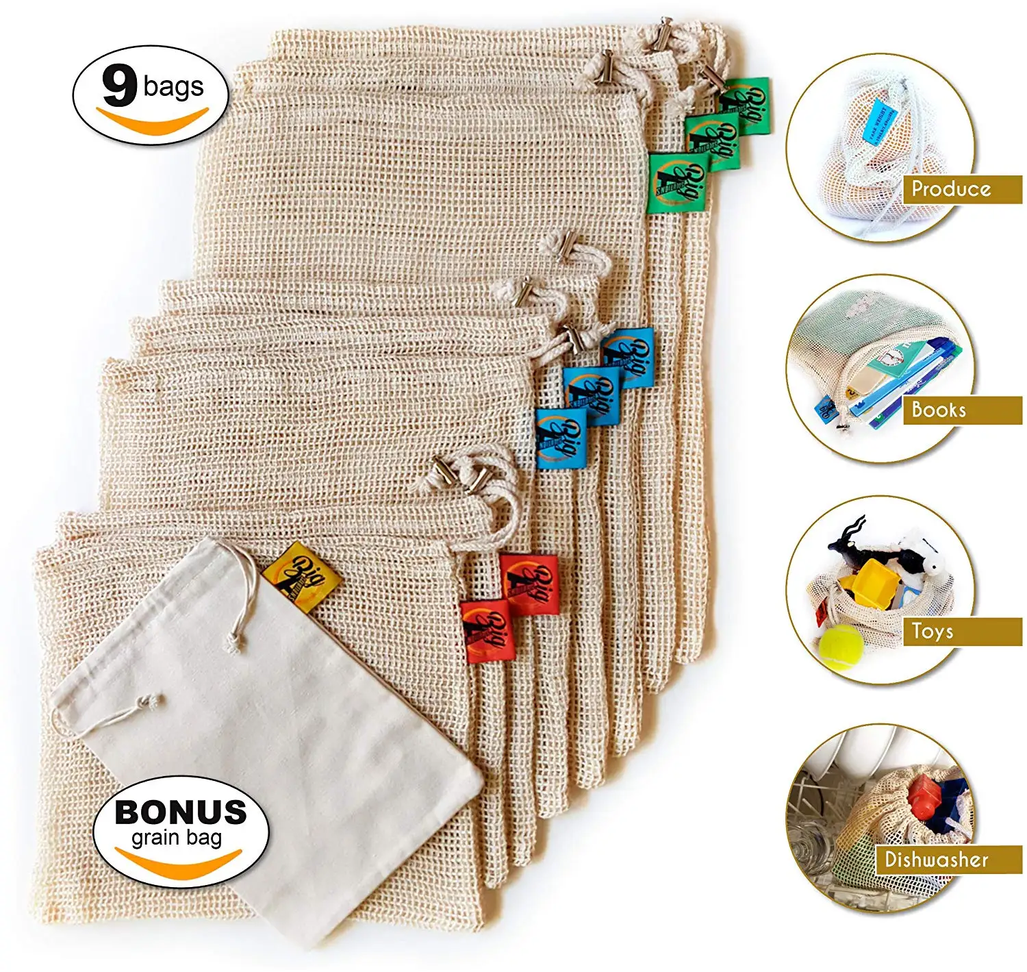 Hot selling Eco friendly Food Grade Reusable Grocery Cotton Mesh Bag with 100% Organic Cotton cotton mesh pouch