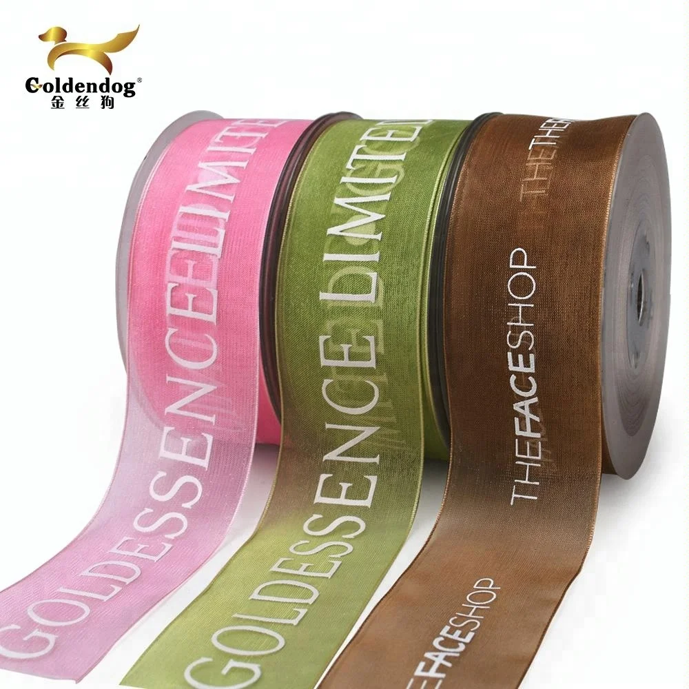 custom logo print 38mm width wholesale organza ribbon
