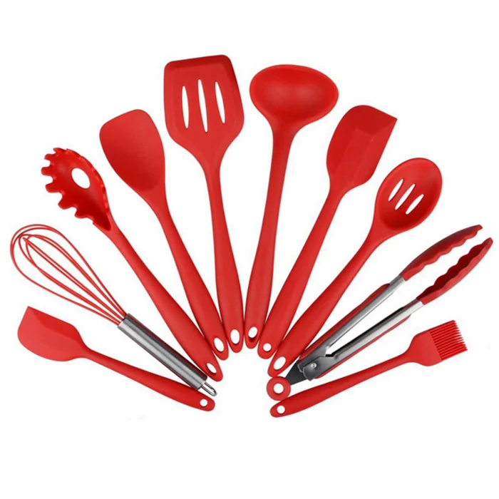 10pcs stainless steel kitchen tool sets food grade silicone cooking utensils set,wholesale silicon kitchen utensil sets