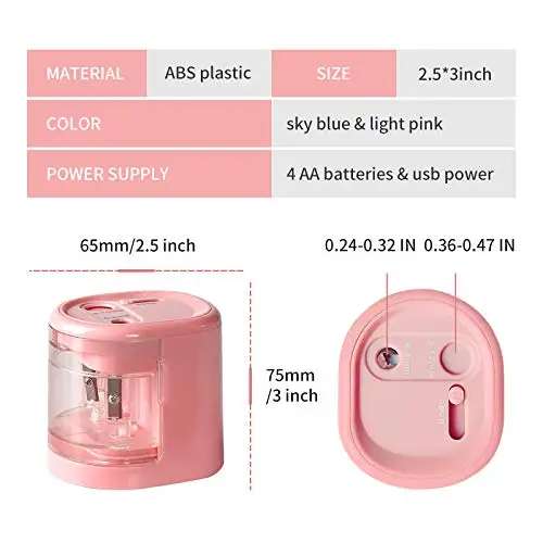 LULAND Electric Pencil Sharpener Dual-Hole 0.23-0.31 Inch & 0.35-0.47 Inch USB or Battery-Operated Kids Safety for School
