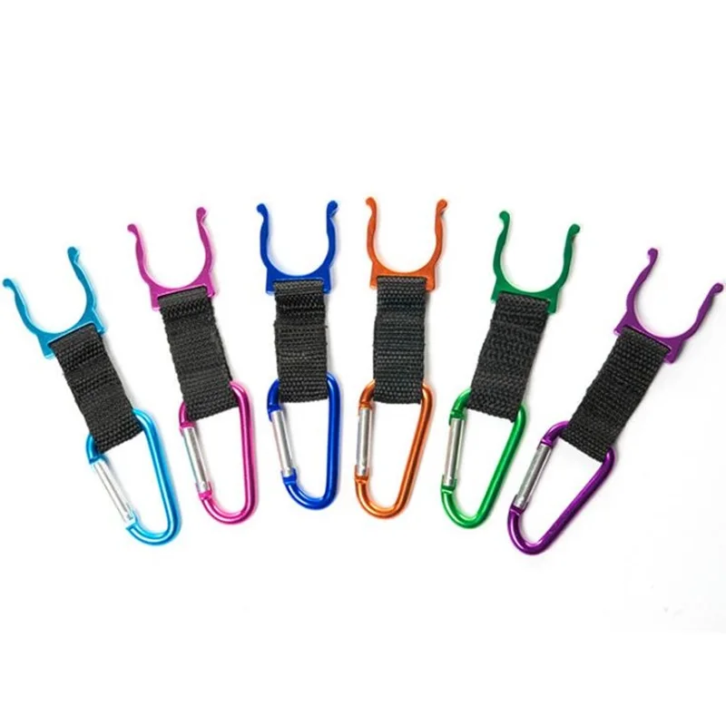 HXY custom portable plastic clip nylon polyester strap hanging lanyard water bottle holder carabiner short strap for hiking