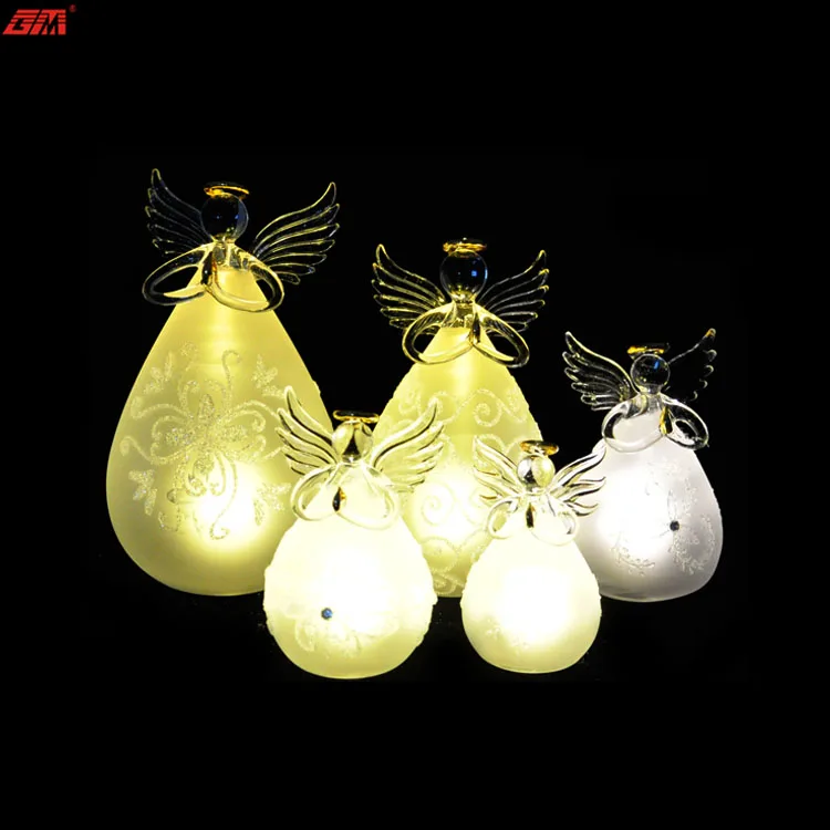 Wholesale decorative led light angel glass angel ornament transparent figurine christmas