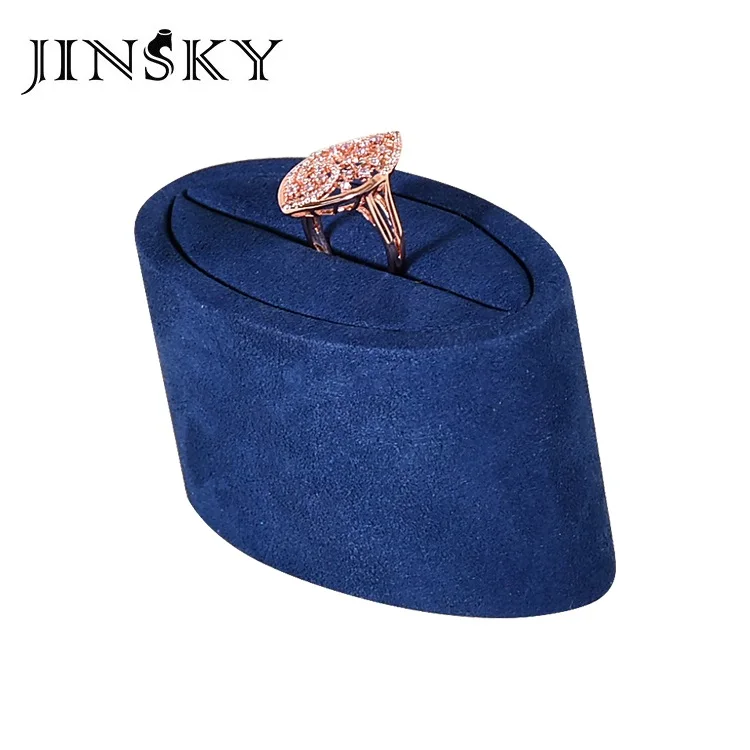 JINSKY custom suede blue jewelry display wooden earring stand jewellery display set for window showcase