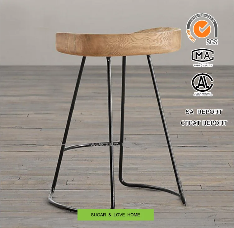 Industrial Loft Style Solid Wood Bar Stool In Stock