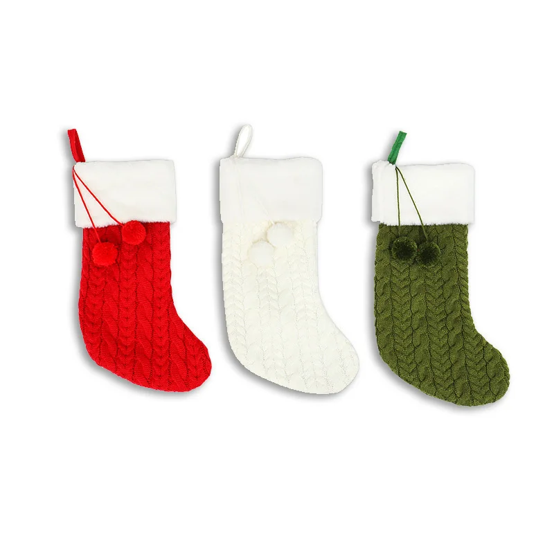 2021 thickened knitted Santa Stocking solid color long Plush Christmas stocking with fur