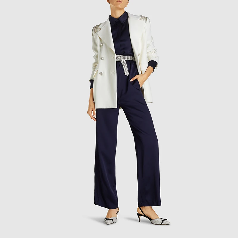 Модный дизайн украшенный кристаллами индивидуальный Повседневный белый блейзер для женщин