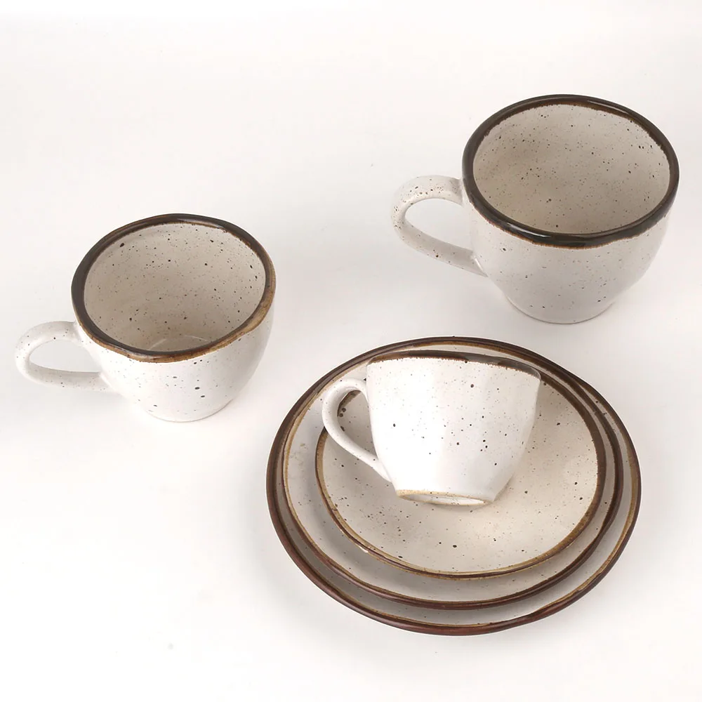 250ml 8.8oz Rustic Antique Old Retro Style Ceramic Stoneware Coffee Tea Cups and Saucers Sets