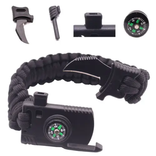 Новый Открытый Нож Выживания Браслет Paracord Компас Флинт Fire Starter Свисток