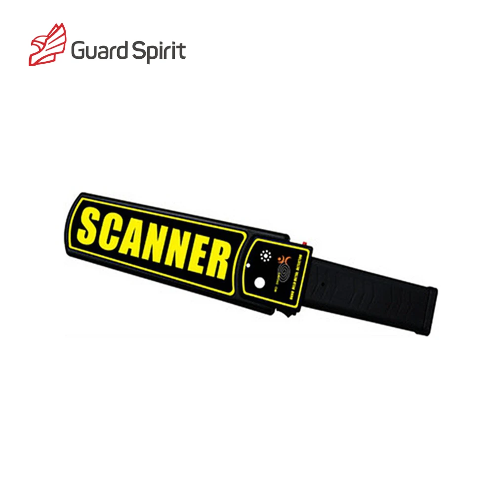 
security guard hand holding mini metal detector for public safety checking 
