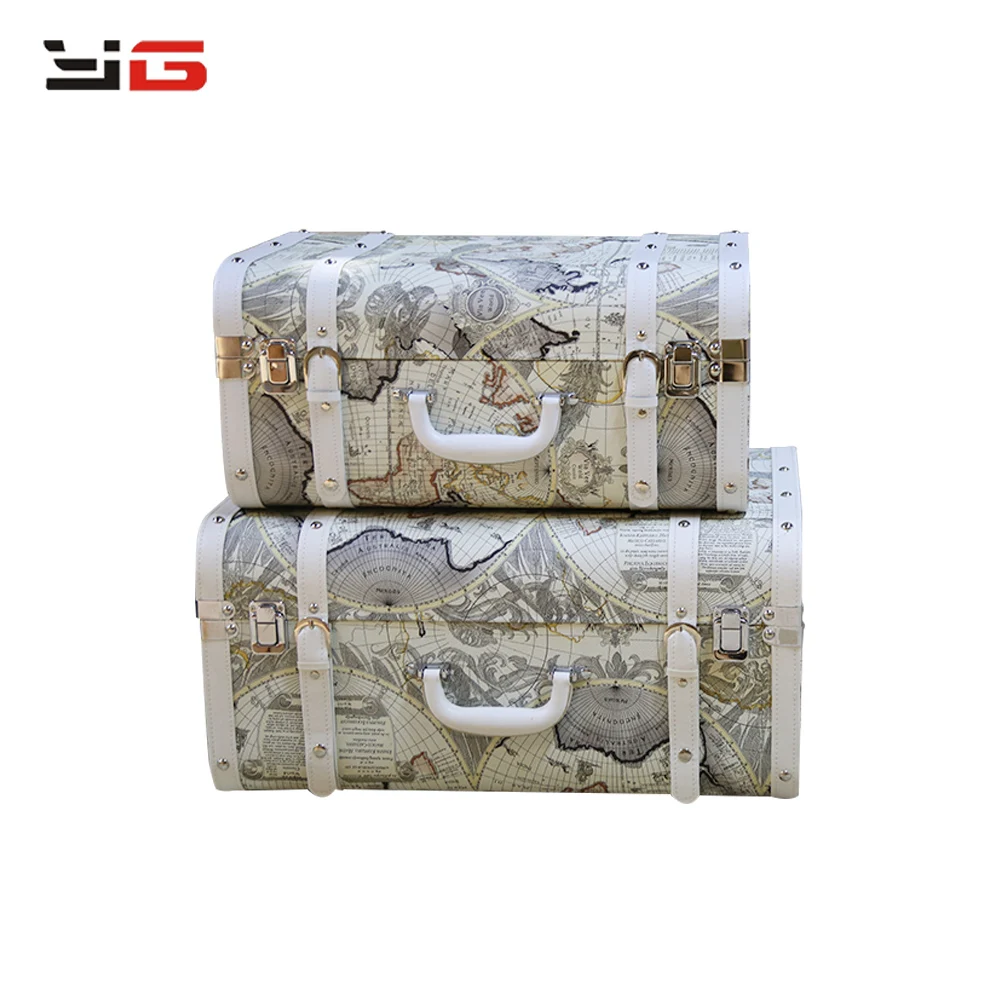 Decorative Vintage Storage Suitcase Boxes With World Map