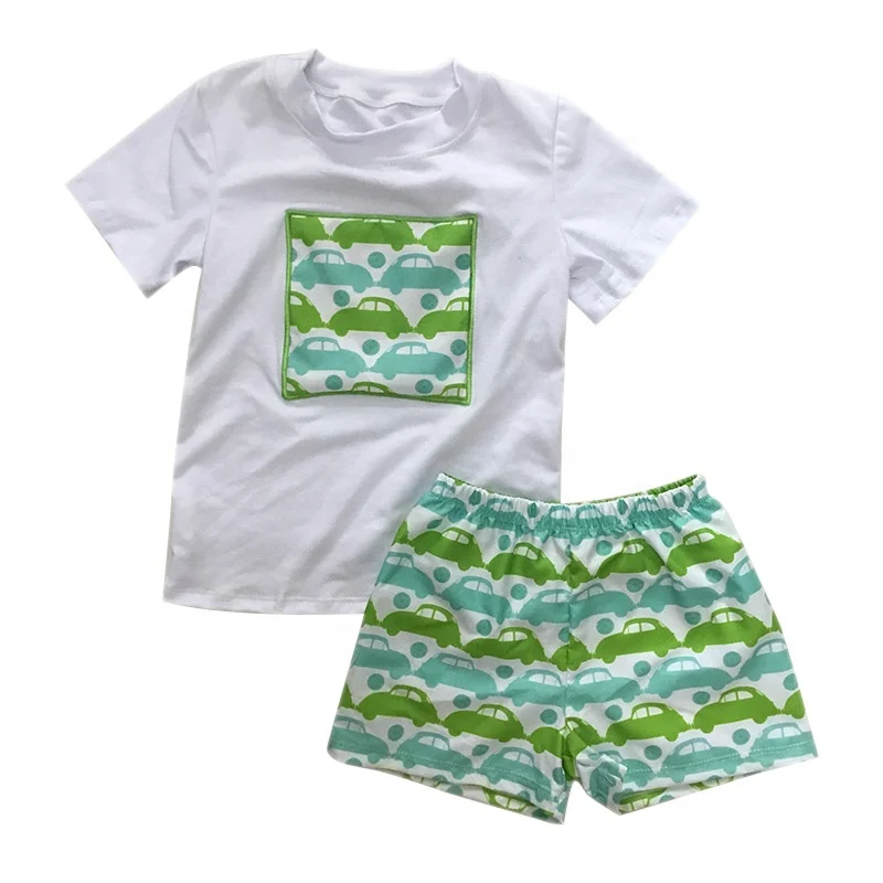 
Casual holiday beach wear children summer boutique clothes family clothing sets crab applique baby boy clothes sets 