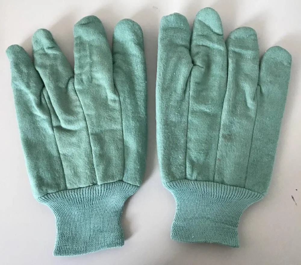 Oil And gas Industrial Cotton Fleece Brushed Armour Impact Resistant back Green King Safety Worker Gloves with Knit Wrist