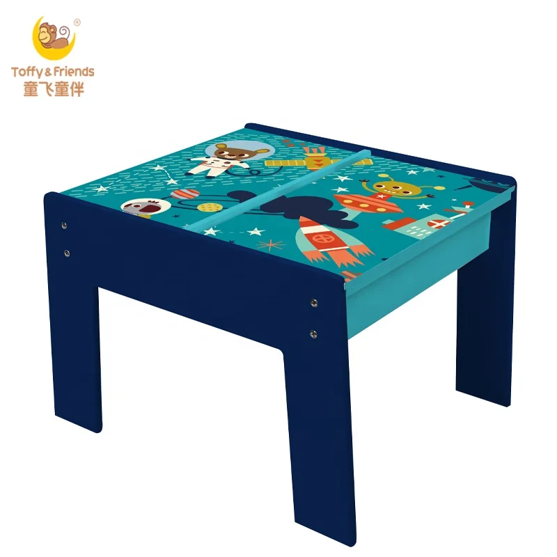 Toffy & Friends Children Brick Play Table with Storage Space in Universe Design