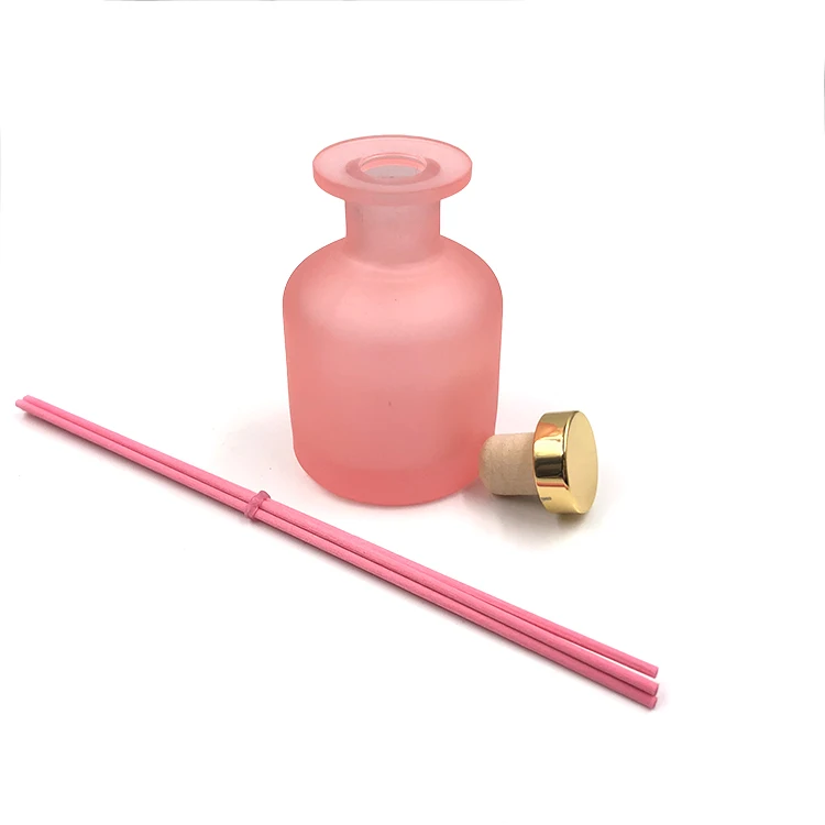 Decorative 150ml frosted pink aroma bottle glass round reed diffuser bottles