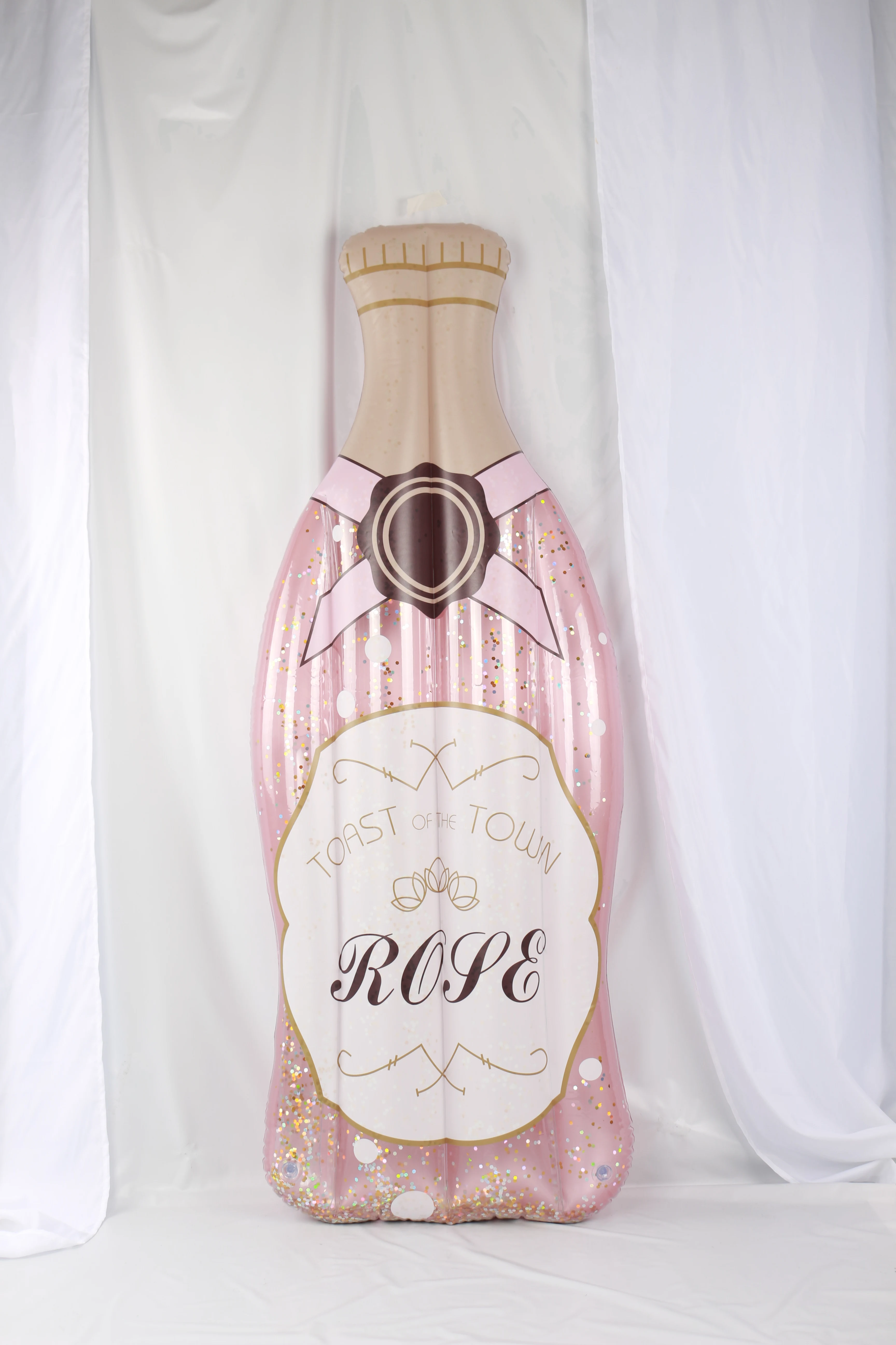 China factory custom pvc inflatable toy rose bottle pool float with glitter inside for adults