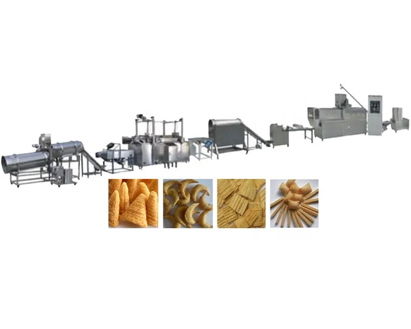 Potato waved chips snack making extruder machine Wheat puff pellet food processing line Corn cone fry chips production equipment