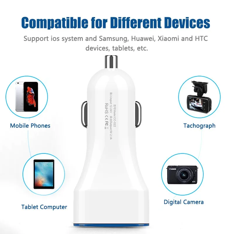 
ZZYD Universal Dual USB Ports 2.1A Car Vehicle LED Charger Phone 