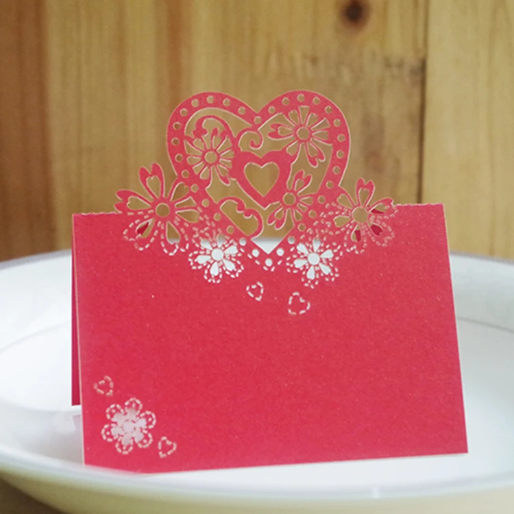 Colorful Love Heart Design Place Name Card Laser Cut Customizable Wedding Table Card