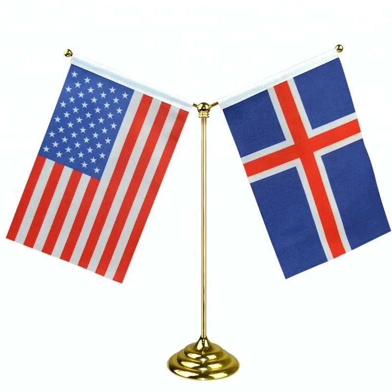 Wholesale Fashion Single Y-shaped table desk flag with Crystal glass base stand for souvenir