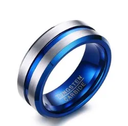 USA Hot Sale New Design Double Offset Line Blue Plated Tungsten Wedding Ring