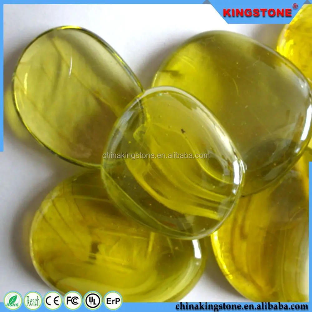 Professional production transparent yellow wall decoration glass pebble,glass pebble like candy,polished pebble cobble