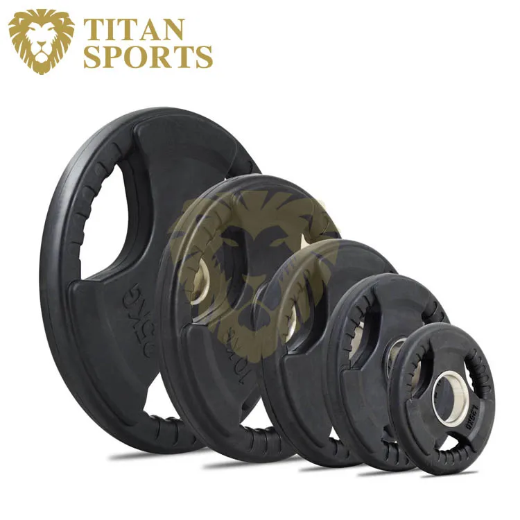 Tri-grip black rubber weight plates