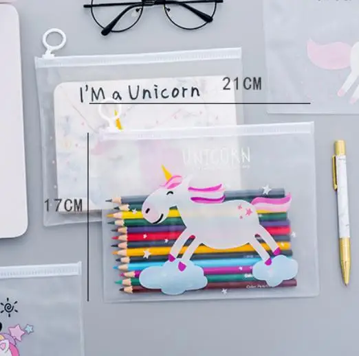 
Young girl heart pink unicorn ring zipper bag transparent pen bag lovely students creative envelope PN2690 