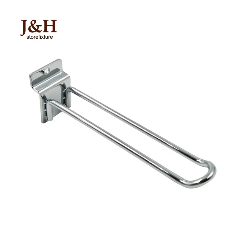 J&H Storefixture Heavy Duty Metal Double Wire Loop Hook Steel Euro Chrome Slatwall Panel Display Hooks