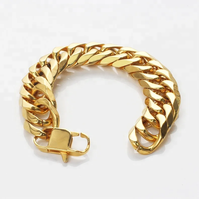 Wholesale 316l stainless steel gold plated 20mm heavy chunky large cuban curb chain bracelet for men