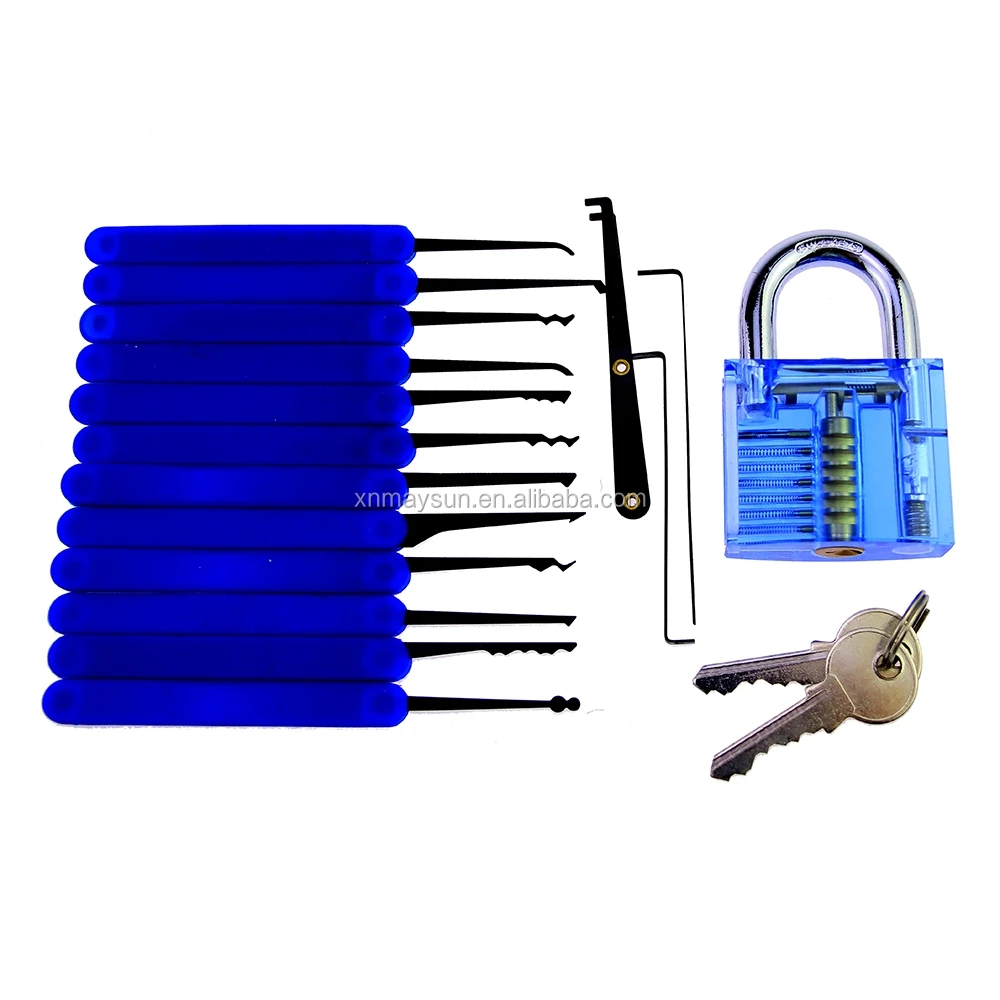 locksmith tools Transparent Practice Padlock with 12pcs lock pick set for Locksmith in Nylon bag