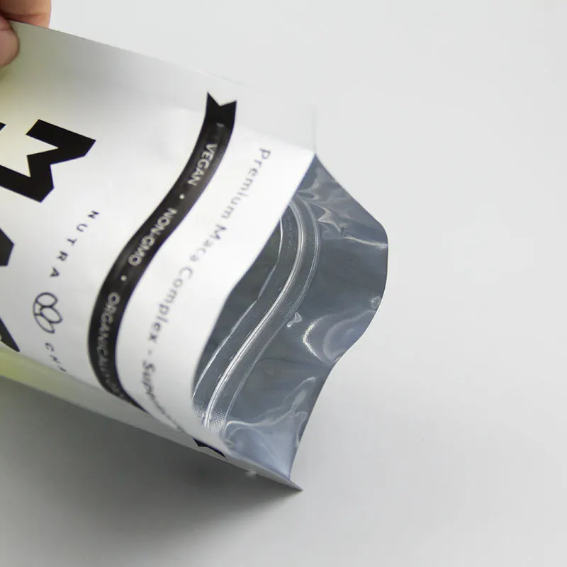 custom printed plastic bag jerky 8oz maca powder 227g black red yellow root blend mylar packaging food nuts stand up pouch