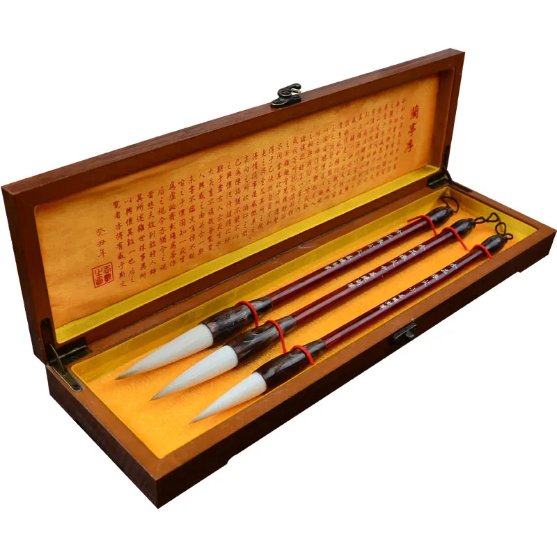 Antique High Quality Chinese Calligraphy Brush Set Handmade Wooden