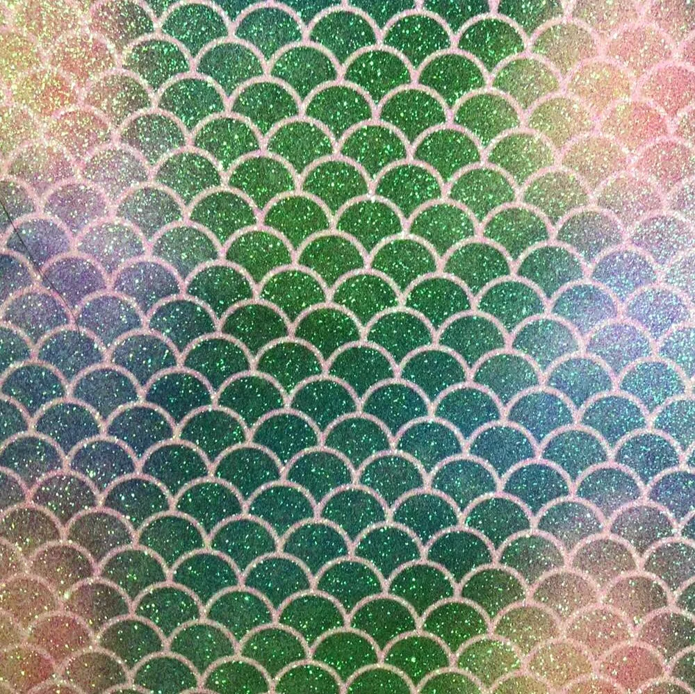 2018 new design pu leather material with rainbow mermaid glitter fabric