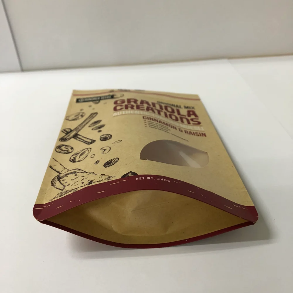 Granola Creation Seeds packaging 1.25kg 20x30+5CM Clear Brown Zip Lock Zipper Kraft Paper Bag
