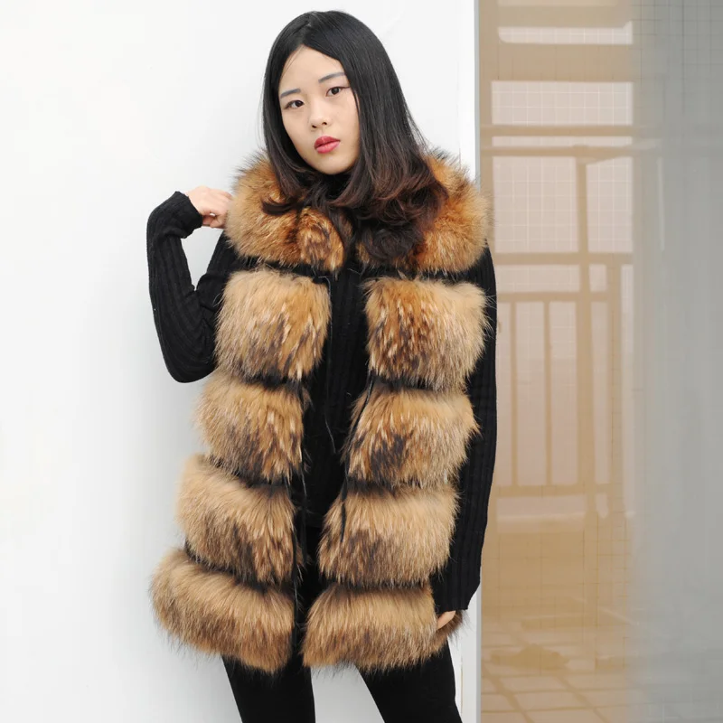 CX-G-B-247D New Fashion Women Custom Raccoon Real Fur Vest