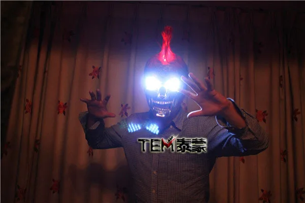 Ghost Rider led mask / Halloween mask /LED glasses for Show,Party Masks Red Hair White Eye Novelty Lighting