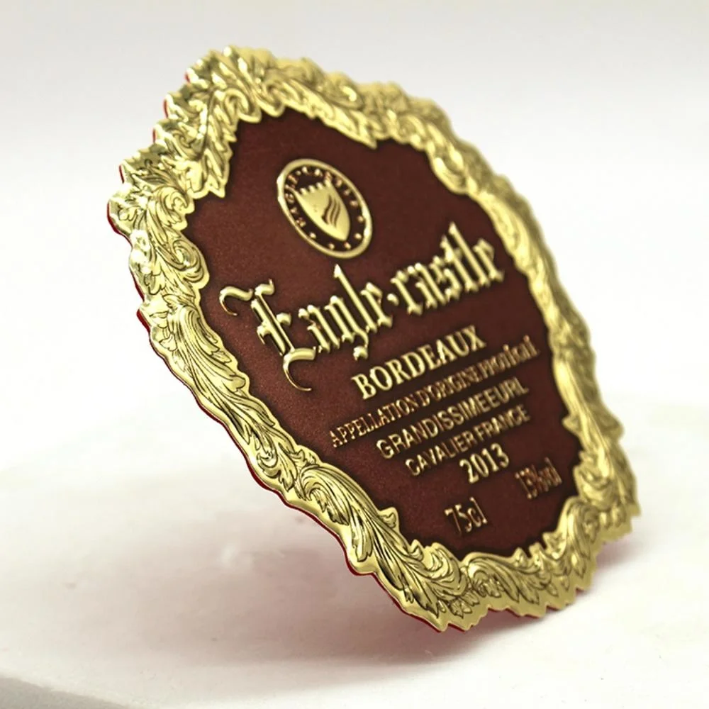 Custom Aluminum Embossed Bottle Label Wine Metal Sticker Metal Wine Badge