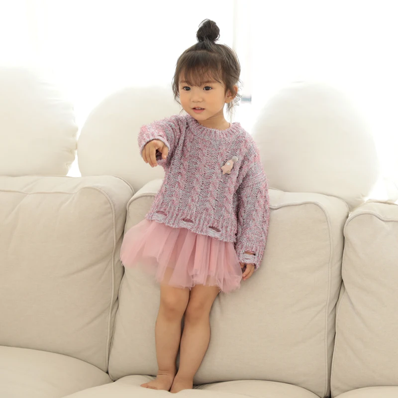 New product cheap custom spring kids cute jumper hollow out cable knit pullover girls sweater