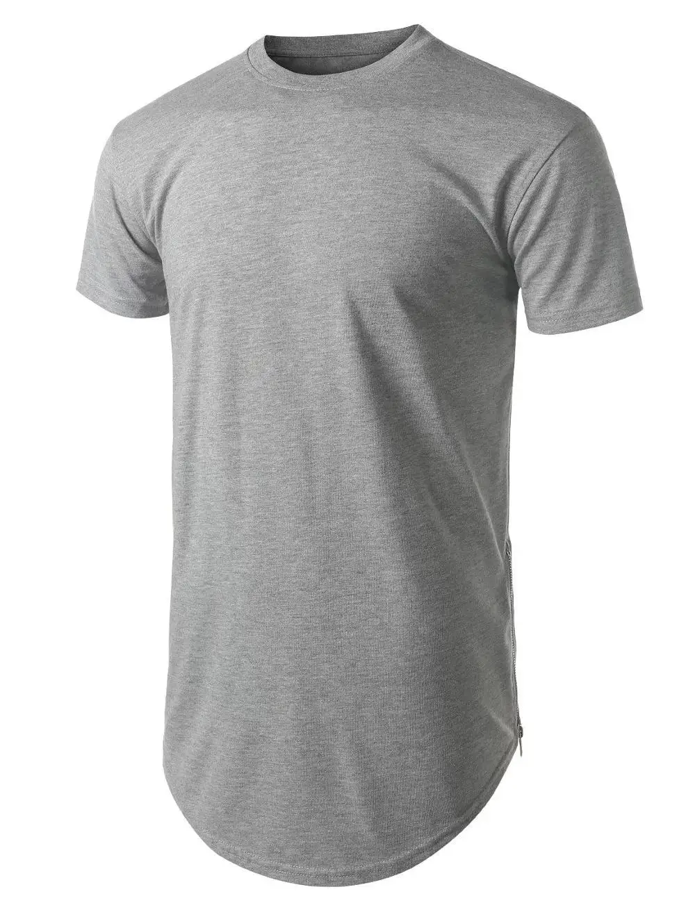 fashion mens streetwear longline scoop bottom t shirt with side zippers fitted elongated t shirt