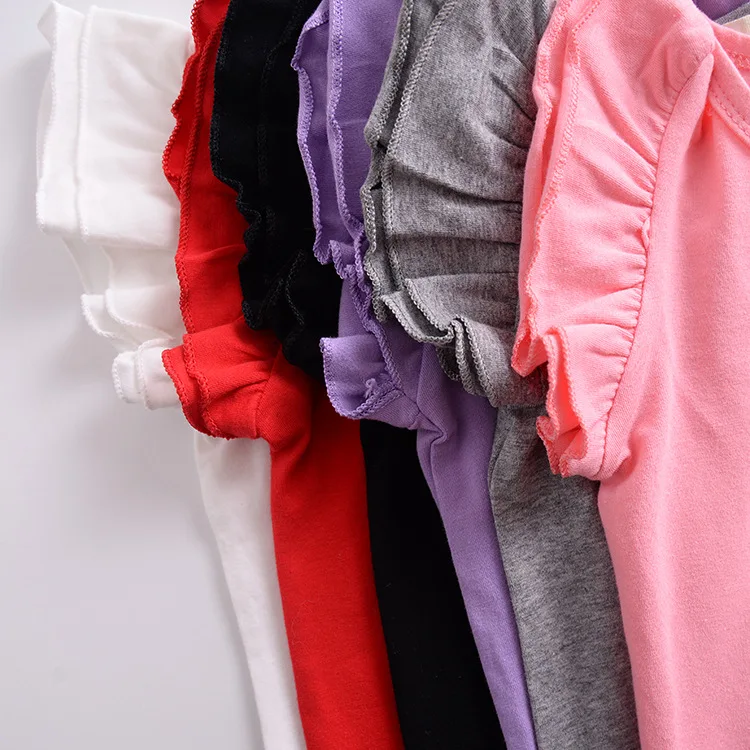 1-6 Years Girls Shirts Flutter Short Sleeve Solid O-neck Baby Girl Clothes Summer MH872