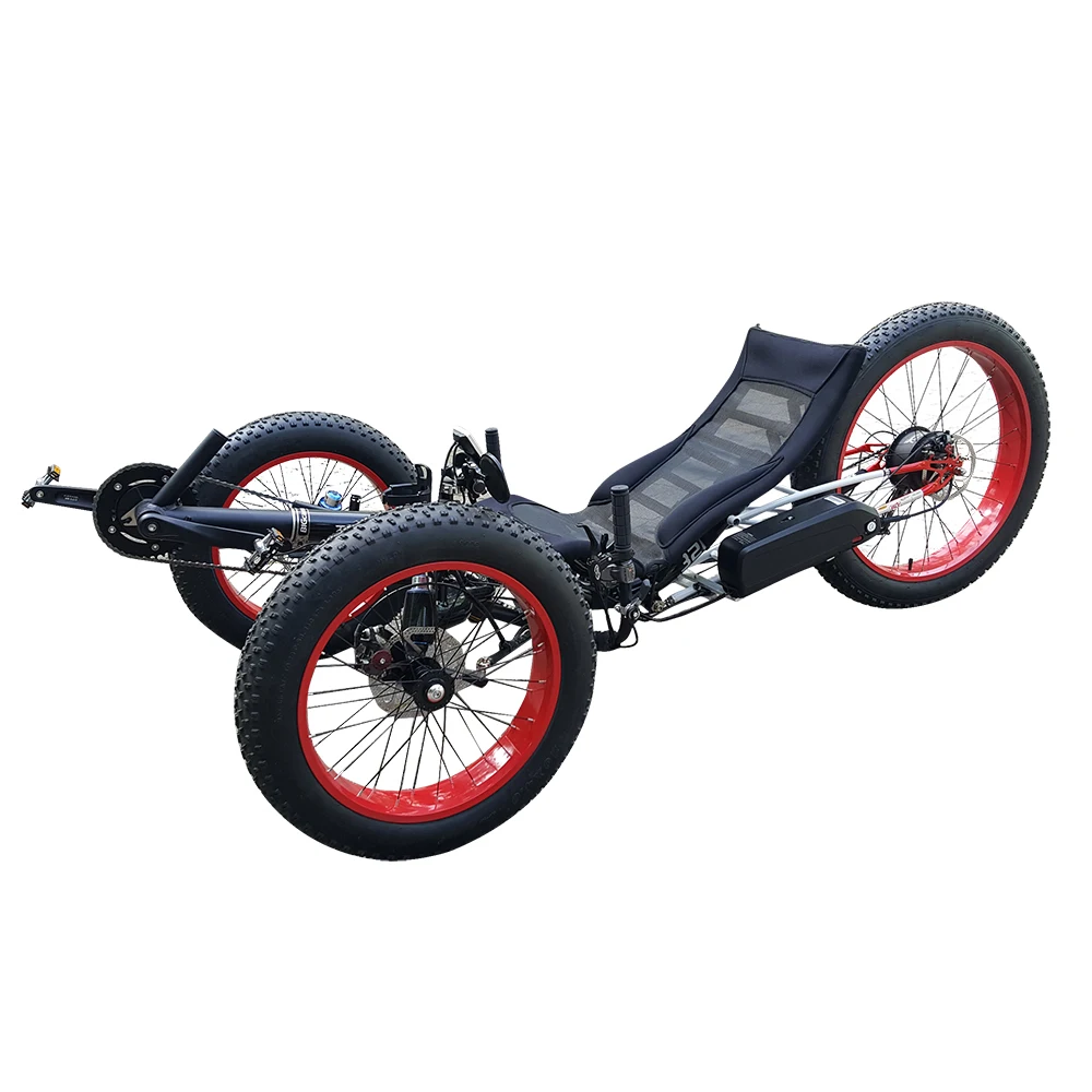Free Shipping High Capacity Laid-Back Seat Reverse Three Wheel Street Electric Recumbent Trike Fat Snow Tire Recumbent Tricycle