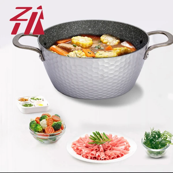 Durable forged die casting aluminum cooking soup pot hot pot coated big casserole and wok set Eco-friendly marble non stick coat