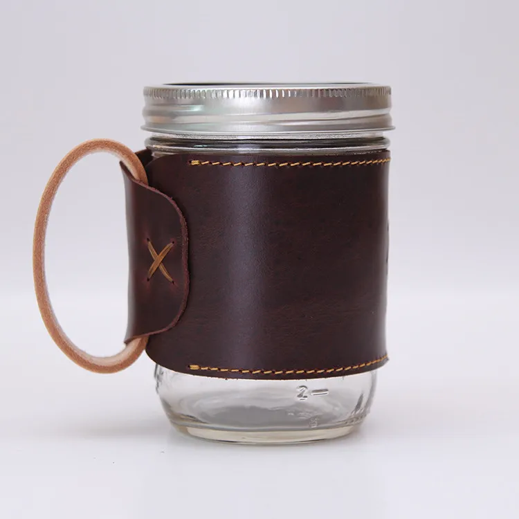 Real Tanned Leather Drink Cooler Cup Holder Coffee Sleeve