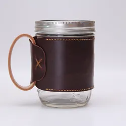 Real Tanned Leather Drink Cooler Cup Holder Coffee Sleeve