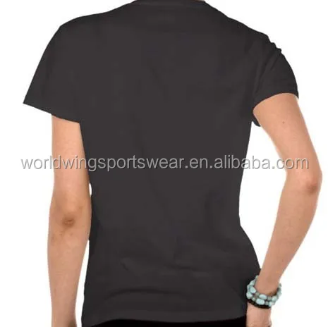 Womens custom polycotton black with screen printed logo on front chest fitted style V neck T-Shirt
