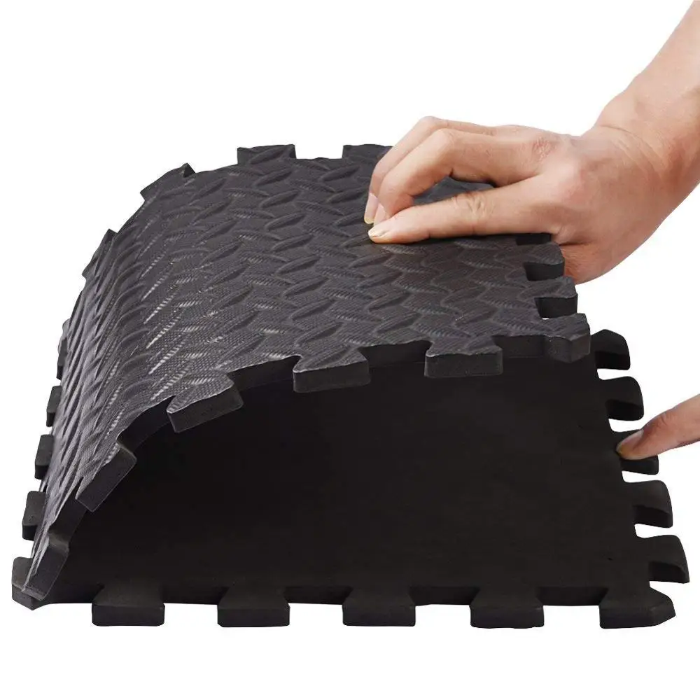 
12'x12' High Density Eco-friendly Elegant Black&White Soft EVA Interlocking Hard Floor Foam Padding with Removable Edges 