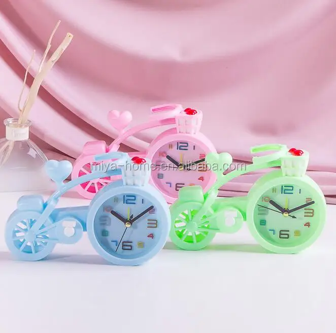 Candy colors Creative Portable mini children student alarm clock / bicycle shape Desk Table Alarm Clocks