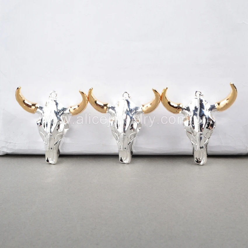 G0844 Bull Cow Head Skull Silver Gold Necklace Horn Animal Jewelry Oxen Buffalo Pendant