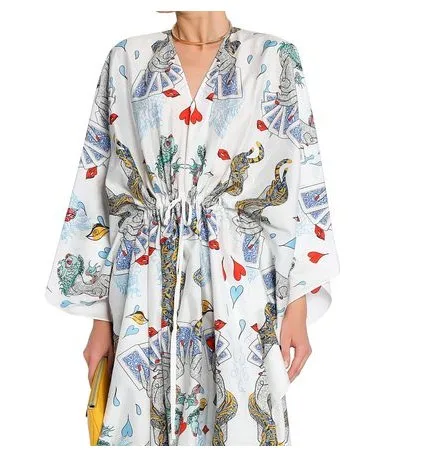 OEM Summer Floral Printed Cotton kaftan Oversized Maxi Beach Dress Wholesale